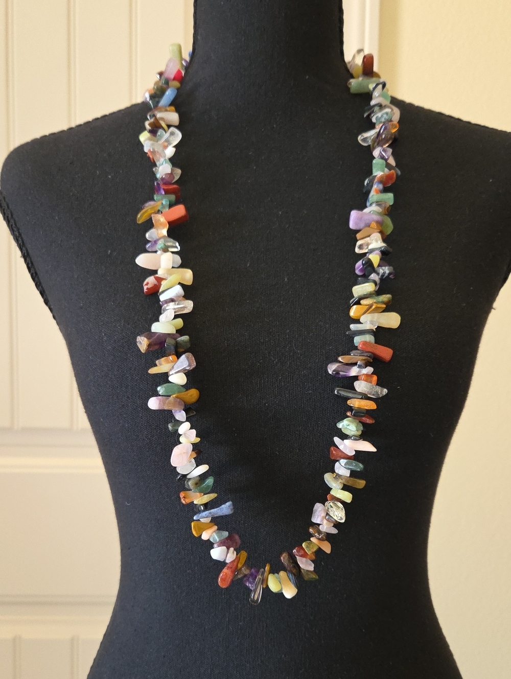 Multicolor Natural Stone Chip Necklace - 36" Length